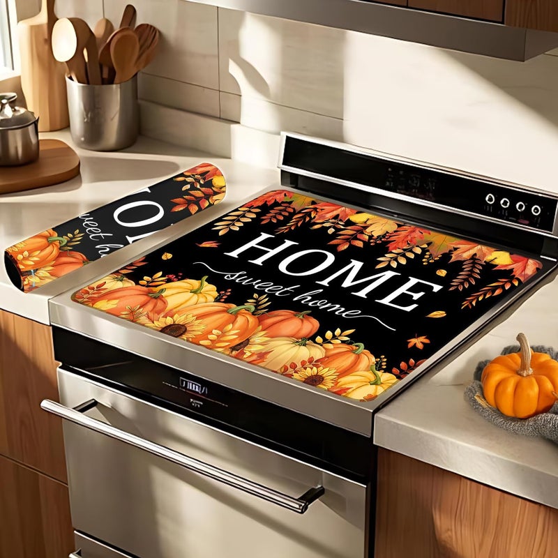 KAPLIPE Fall Pumpkin Stove Cover For Electric Stove, 20x28 Glass Stove Top Mat Thanksgiving Heat Resist Electric Gas Range Mat Sweet Home Decor Glass Top Protector Black Kitchen Cooktop Pad - Image 2